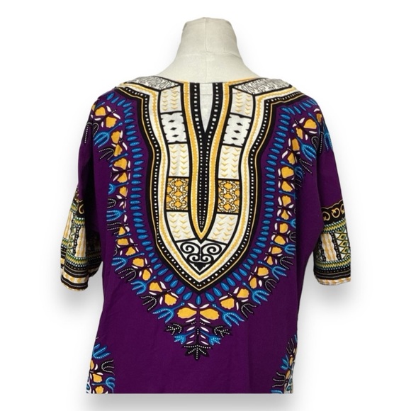 IT Girl Women’s Ethnic Traditional African Print Dashshiki Top, Purple, size M - Picture 5 of 12